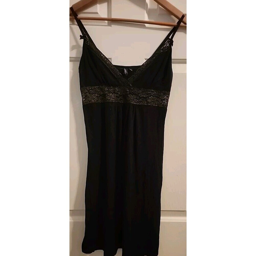Cynthia Rowley Slip Dress M Nightie Black Sexy Lacey Mini Adjustable Straps